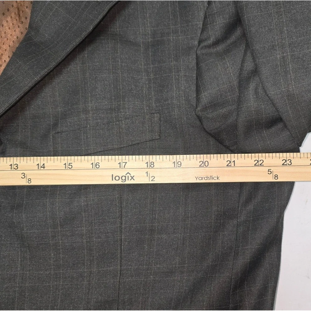 Vinci Mens Blazer 42R Charcoal Gray Windowpane Plaid 3 Button Suit Jacket